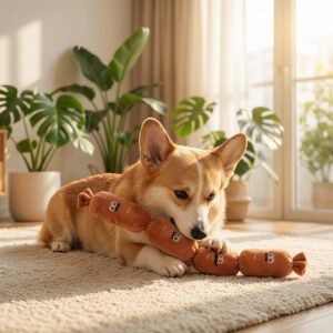 Squeaky Plush Sausage Link Dog Toy | Durable 4-Section Interactive Tug Toy with Reinforced Stitching for Boredom Relief