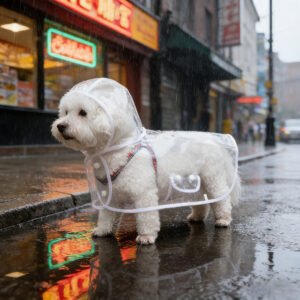 Transparent Dog Rain Vest, Hooded Puppy Slicker with Leash Hole, Adjustable Clear Pet Rainwear for Teddy, French Bulldog