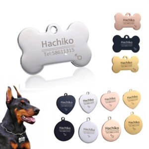Personalized Dog Tags Stainless Steel Engraved Pet ID Tag, Anti-Lost Dog Collar Name Plate for Small Medium Large Dogs