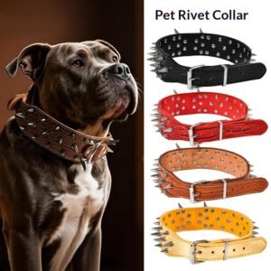 5cm Wide Spiked Leather Dog Collar, Anti-Bite Studded E-Collar for Medium Large Dogs, Badass Punk Pet Collar