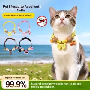 Natural Camphor Wood Pet Collar – Adjustable Anti-Flea & Tick Prevention Necklace for Dogs and Cats, Eco-Friendly Summer Insect Repellent Pendants