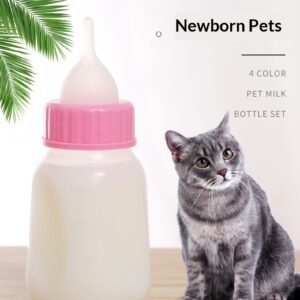 Food-Grade Silicone Pet Feeding Bottle with Anti-Spill Guard, 120ml Measurement Scale Nursing Kit for Kittens & Puppies