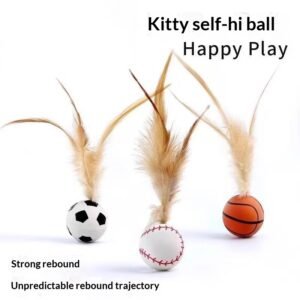 Bouncy Pet Feather Ball Toy, Interactive Rubber Cat Teaser for Hunting Instinct, Durable Puppy Fetch Toy, Multi-Texture Kitten Chaser
