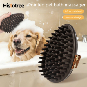 Teardrop Silicone Pet Bathing Massage Brush & Loose Hair Remover Shampoo Dispenser Comb with Soft TPR Bristles