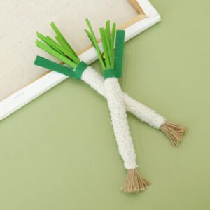 Natural Silvervine Cat Chew Toy, Durable Green Leek Plush Kicker with Catnip for Aggressive Chewers & Dental Health