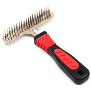 Long-Needle Pet Slicker Brush & Steel Comb Set, Anti-Scratch Deshedding Rake for Heavy-Shedding Matted Hair