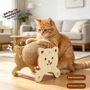 No-Mess Sisal Rope Cat Scratcher Toy, Heavy-Duty Rotating Ferris Wheel Ball for Cat Self-Entertainment
